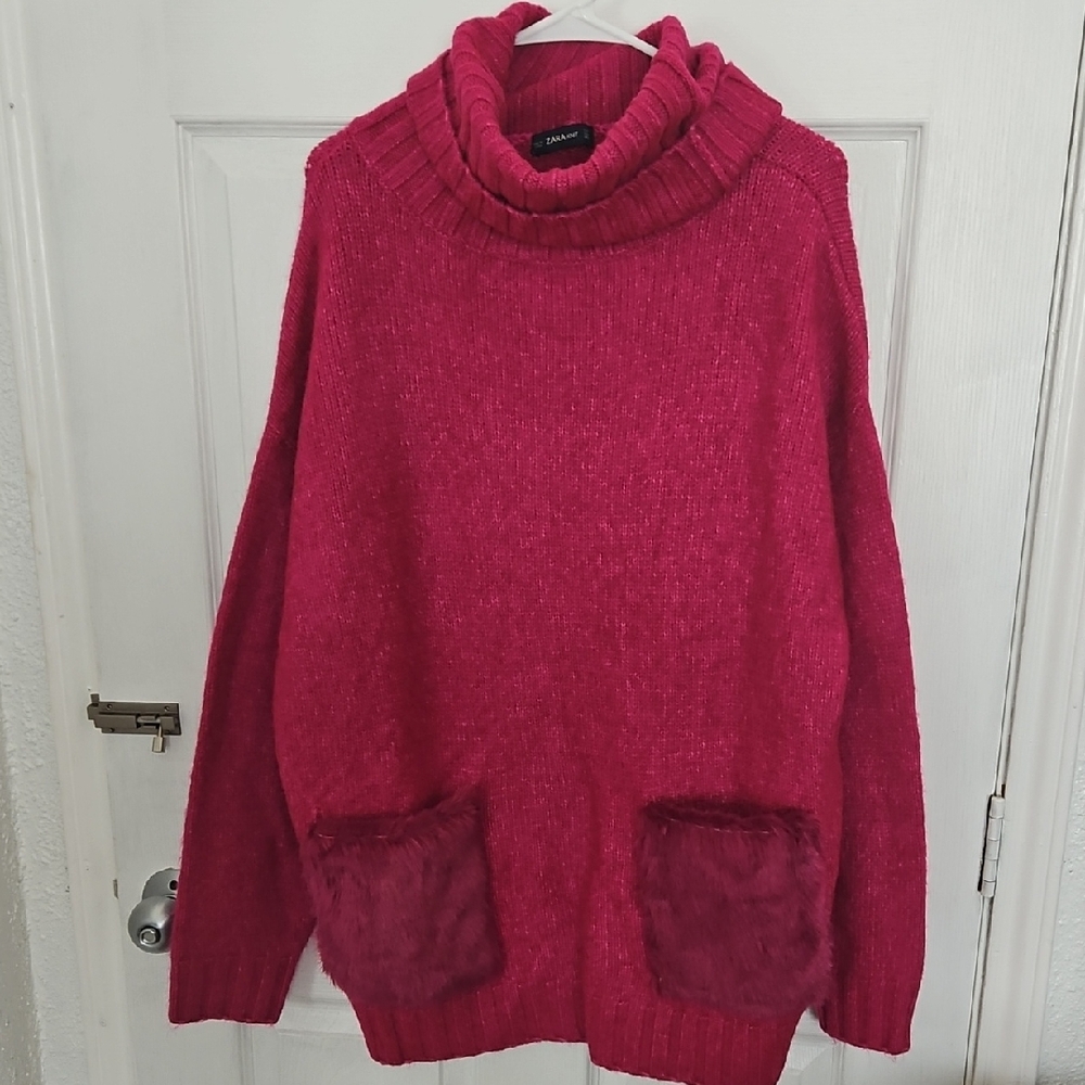 Zara Fuchsia Cowl Neck Oversize  Sweater
